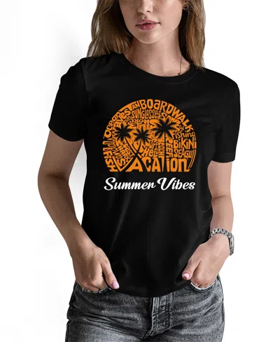 La Pop Art Women's Summer Vibes Word Art Crew Neck T-shirt In Black