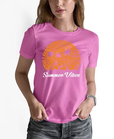 La Pop Art Women's Summer Vibes Word Art Crew Neck T-shirt In Pink