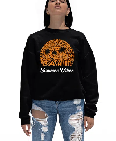 La Pop Art Women's Summer Vibes Word Art Crewneck Sweatshirt In Black