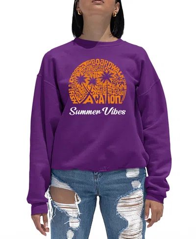 La Pop Art Women's Summer Vibes Word Art Crewneck Sweatshirt In Purple