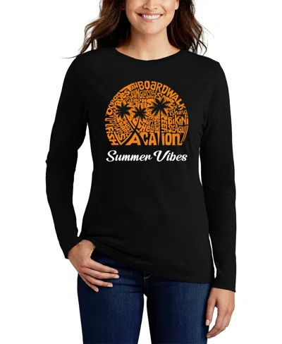 La Pop Art Women's Summer Vibes Word Art Long Sleeve T-shirt In Black