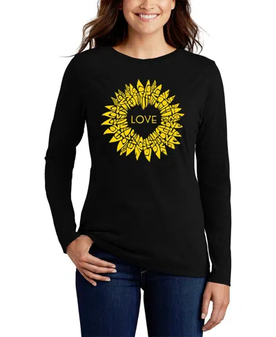 La Pop Art Women's Sunflower Love Word Art Flowy T-shirt In Black