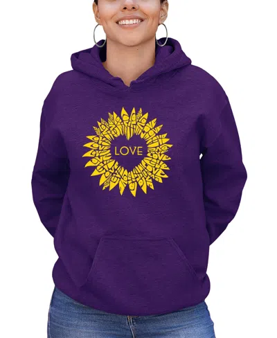 La Pop Art Women's Sunflower Love Word Art Hooded Sweatshirt In Purple