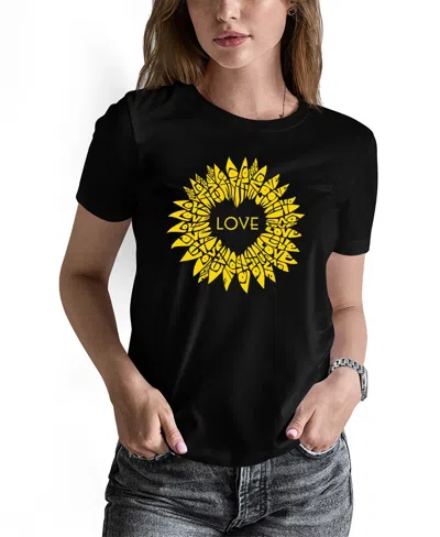 La Pop Art Women's Sunflower Love Word Art Pullover Top In Black