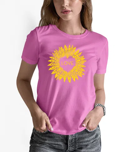 La Pop Art Women's Sunflower Love Word Art Pullover Top In Pink