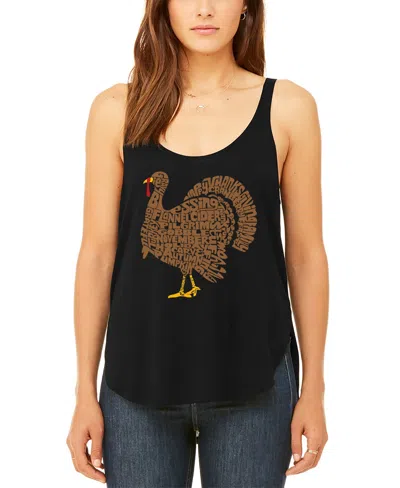La Pop Art Women's Thankgiving Turkey Premium Word Art Flowy Tank Top In Black