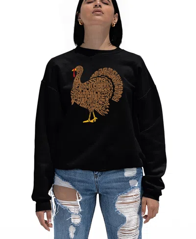 La Pop Art Women's Thankgiving Turkey Word Art Crewneck Sweatshirt In Black