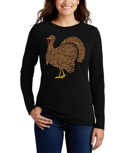 La Pop Art Women's Thankgiving Turkey Word Art Flowy T-shirt In Black