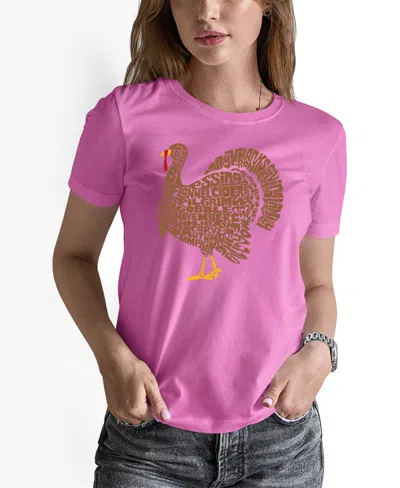 La Pop Art Women's Thankgiving Turkey Word Art Pullover Top In Pink