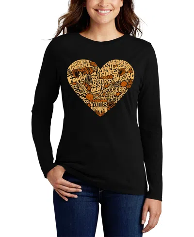 La Pop Art Women's Thanksgiving Heart Word Art Long Sleeve T-shirt In Black