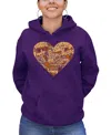 La Pop Art Women's Thanksgiving Heart Word Art Hooded Sweatshirt In Purple