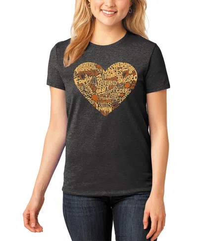 La Pop Art Women's Thanksgiving Heart Premium Blend Word Art T-shirt In Black