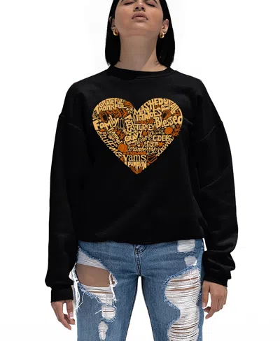 La Pop Art Women's Thanksgiving Heart Word Art Crewneck Sweatshirt In Black