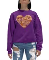 La Pop Art Women's Thanksgiving Heart Word Art Crewneck Sweatshirt In Purple