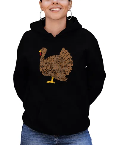 La Pop Art Women's Thanksgiving Word Art Hooded Sweatshirt In Black