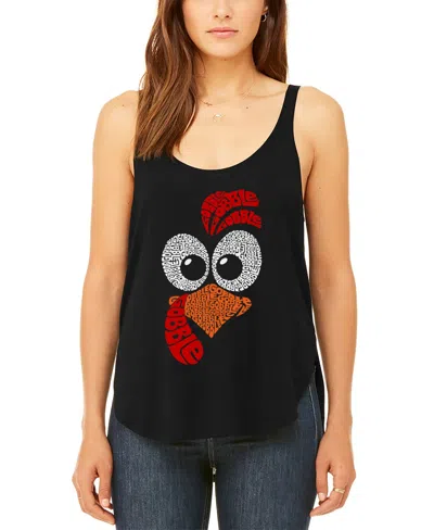 La Pop Art Women's Turkey Face Premium Word Art Flowy Tank Top In Black