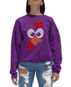 La Pop Art Women's Turkey Face Word Art Crewneck Sweatshirt In Purple