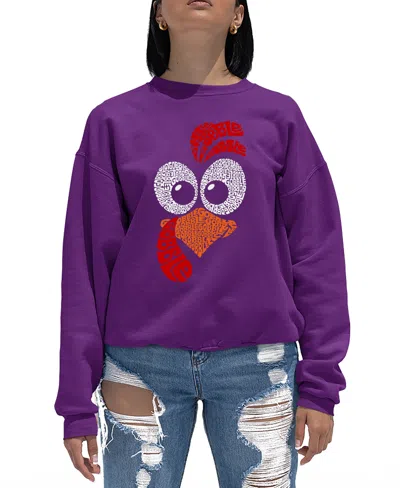La Pop Art Women's Turkey Face Word Art Crewneck Sweatshirt In Purple