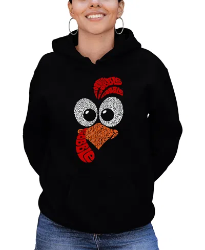 La Pop Art Women's Turkey Face Word Art Hooded Sweatshirt In Black
