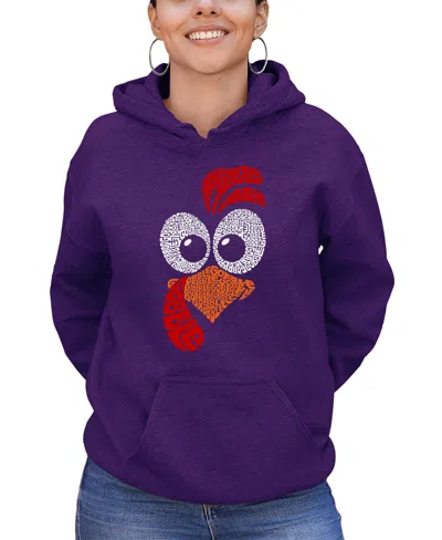 La Pop Art Women's Turkey Face Word Art Hooded Sweatshirt In Purple