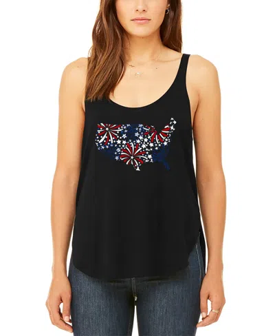La Pop Art Women's Usa Fireworks Premium Word Art Flowy Tank Top In Black