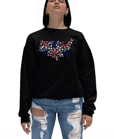 La Pop Art Women's Usa Fireworks Word Art Crewneck Sweatshirt In Black