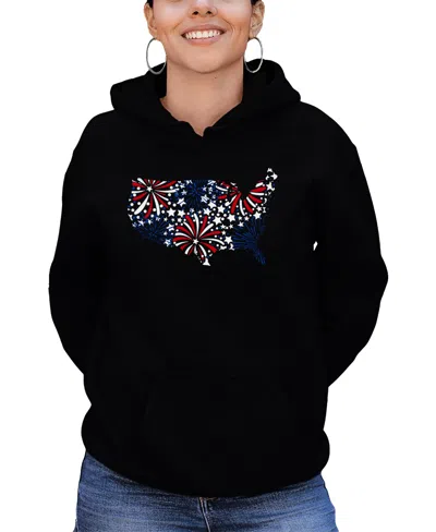 La Pop Art Women's Usa Fireworks Word Art Hooded Sweatshirt In Black
