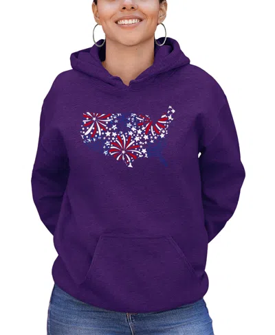 La Pop Art Women's Usa Fireworks Word Art Hooded Sweatshirt In Purple