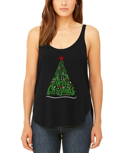 La Pop Art Women's We Wish You A Merry Christmas Premium Word Art Flowy Tank Top In Black