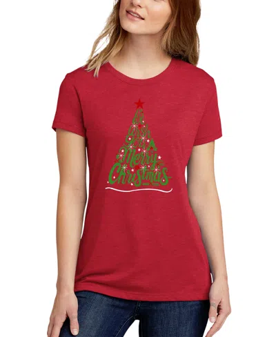 La Pop Art Women's We Wish You A Merry Christmas Word Art Crew Neck T-shirt In Red