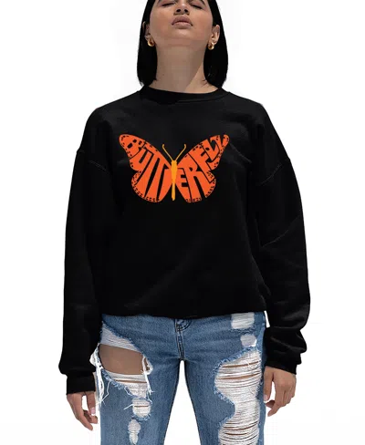 La Pop Art Women's Word Art Butterfly Crewneck Sweatshirt In Black