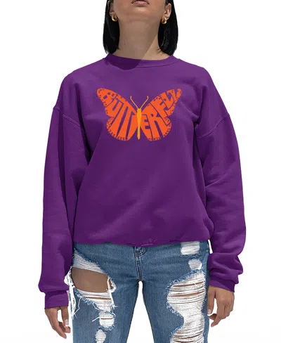 La Pop Art Women's Word Art Butterfly Crewneck Sweatshirt In Purple