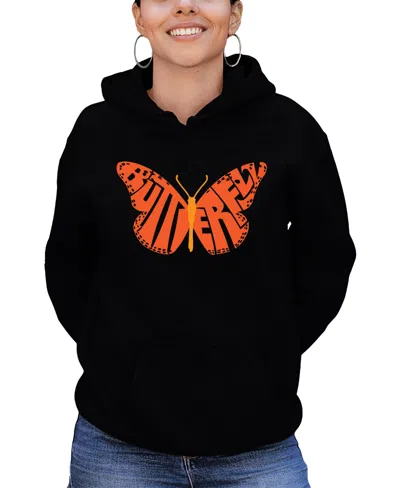 La Pop Art Women's Word Art Butterfly Hooded Sweatshirt In Black