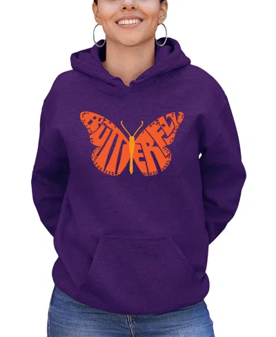 La Pop Art Women's Word Art Butterfly Hooded Sweatshirt In Purple