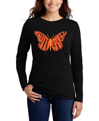 La Pop Art Women's Word Art Butterfly Long Sleeve T-shirt In Black