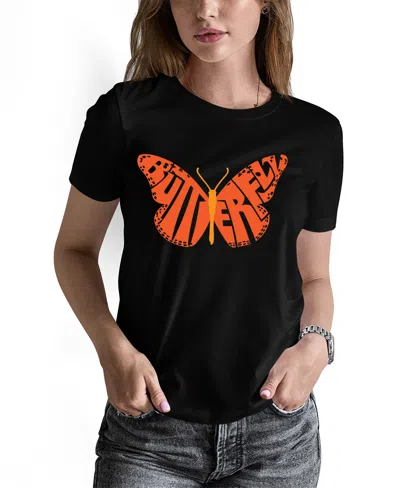 La Pop Art Women's Word Art Butterfly T-shirt In Black