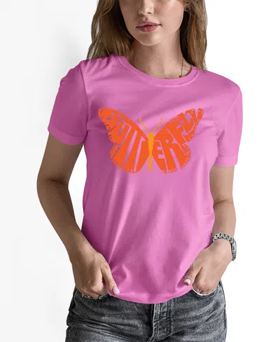 La Pop Art Women's Word Art Butterfly T-shirt In Pink