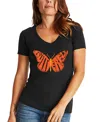 La Pop Art Women's Word Art Butterfly V-neck T-shirt In Black