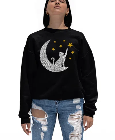 La Pop Art Women's Word Art Cat Moon Crewneck Sweatshirt In Black