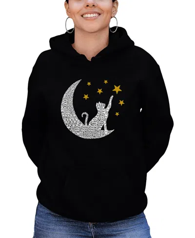 La Pop Art Women's Word Art Cat Moon Hooded Sweatshirt In Black