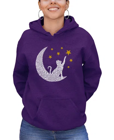 La Pop Art Women's Word Art Cat Moon Hooded Sweatshirt In Purple