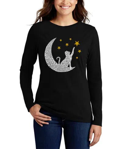 La Pop Art Women's Word Art Cat Moon Long Sleeve T-shirt In Black