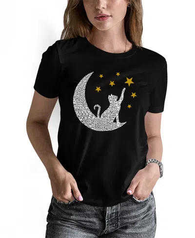 La Pop Art Women's Word Art Cat Moon T-shirt In Black