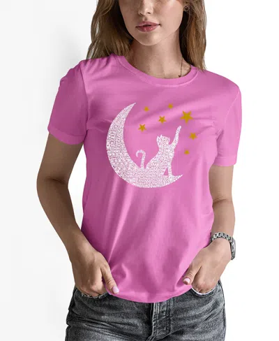 La Pop Art Women's Word Art Cat Moon T-shirt In Pink