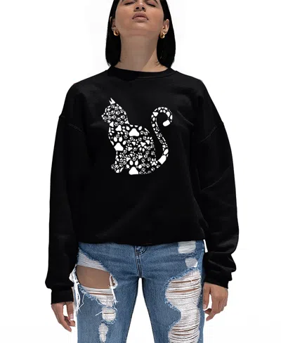 La Pop Art Women's Word Art Cat Paws Crewneck Sweatshirt In Black