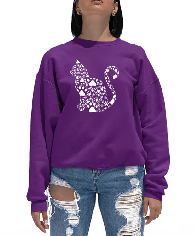 La Pop Art Women's Word Art Cat Paws Crewneck Sweatshirt In Purple
