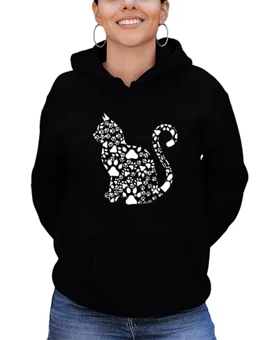 La Pop Art Women's Word Art Cat Paws Hooded Sweatshirt In Black
