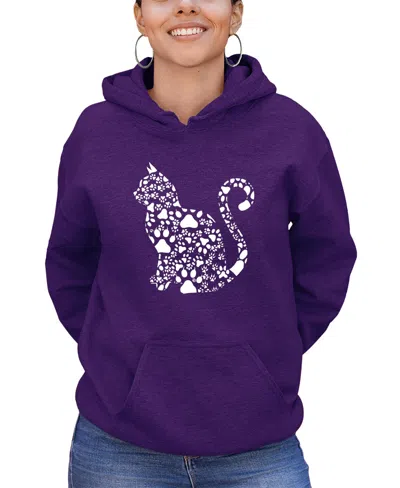 La Pop Art Women's Word Art Cat Paws Hooded Sweatshirt In Purple