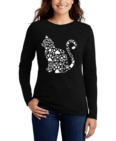 La Pop Art Women's Word Art Cat Paws Long Sleeve T-shirt In Black