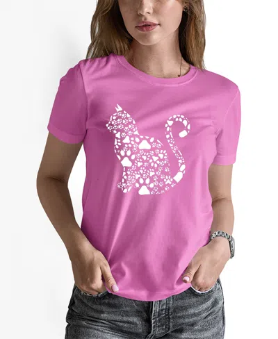 La Pop Art Women's Word Art Cat Paws T-shirt In Pink
